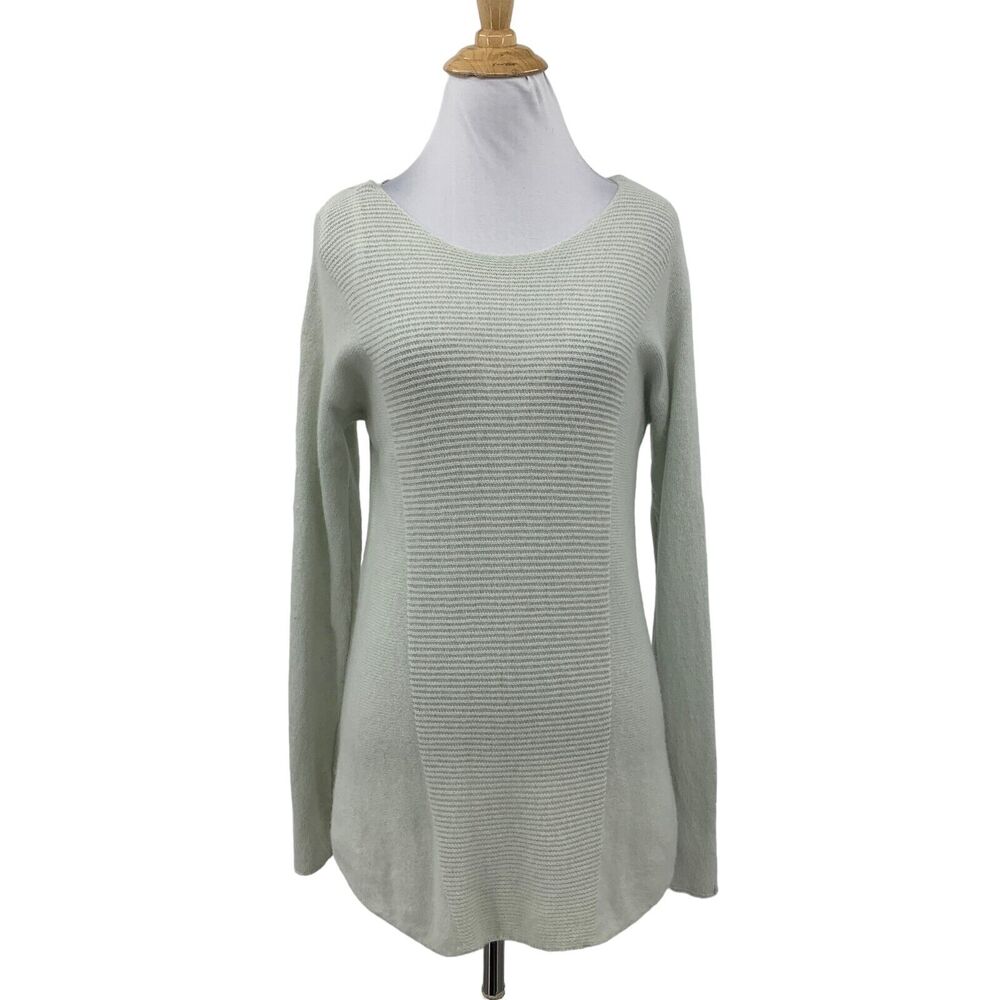 Max Studio Sweater Womens S Small Green Tea Cashmere Pullover Curved Drop Tail